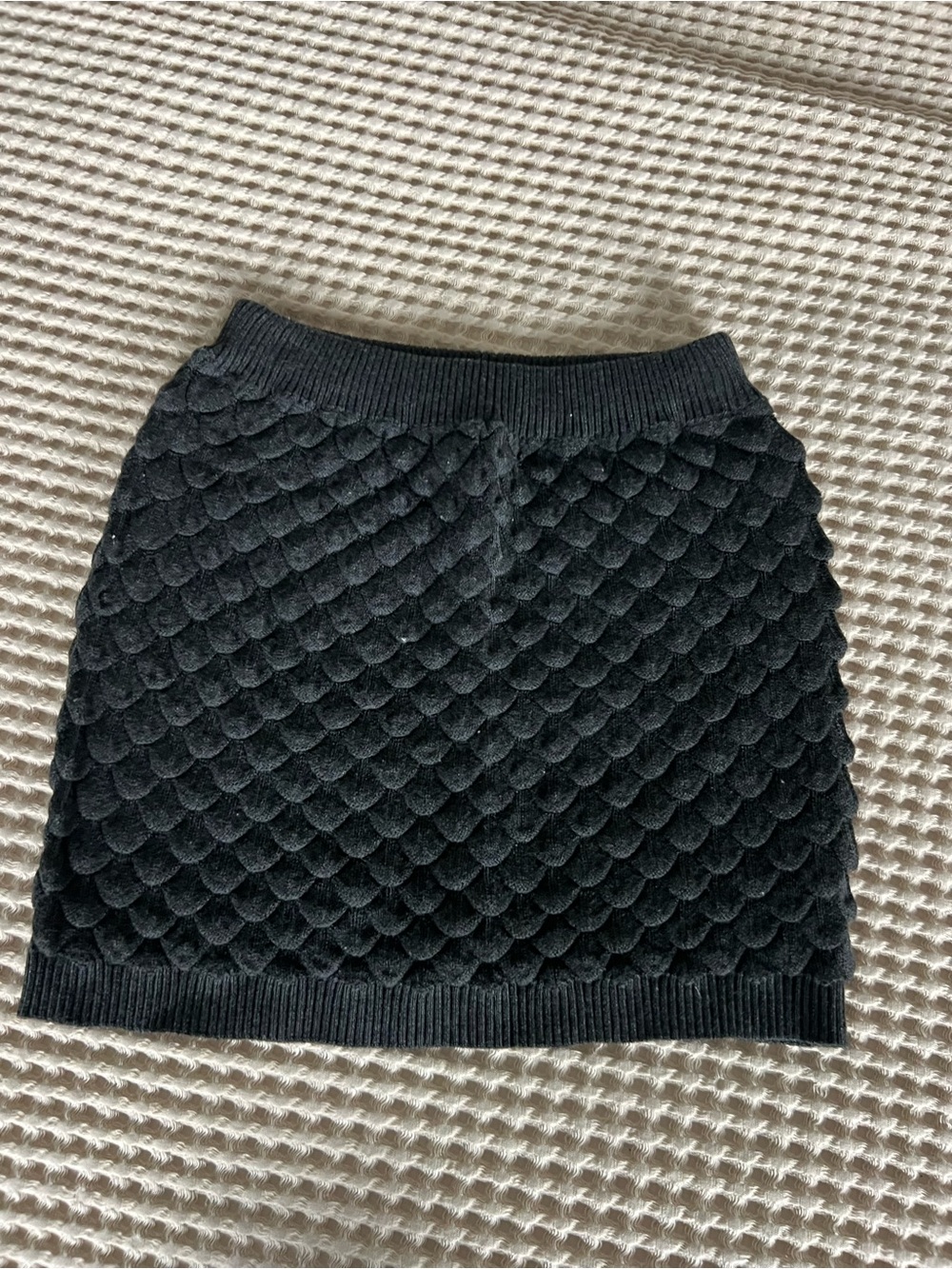 Tyche Black Scallop-Textured Knit Mini Skirt